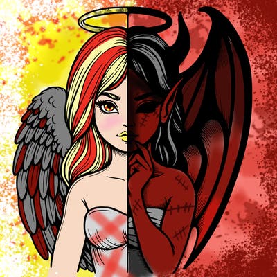 realistic angel half demon