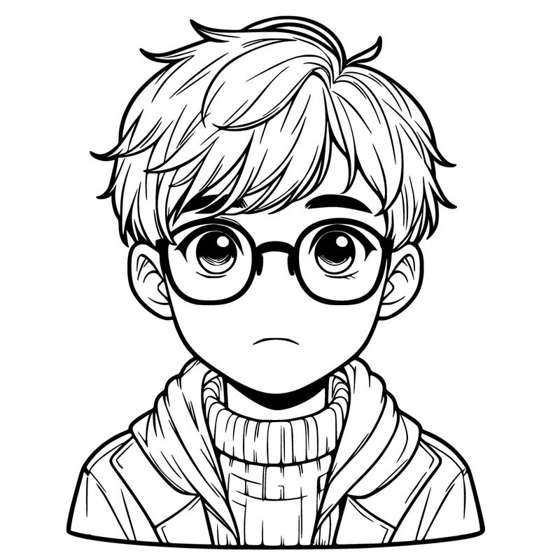a realistic boy with glasses