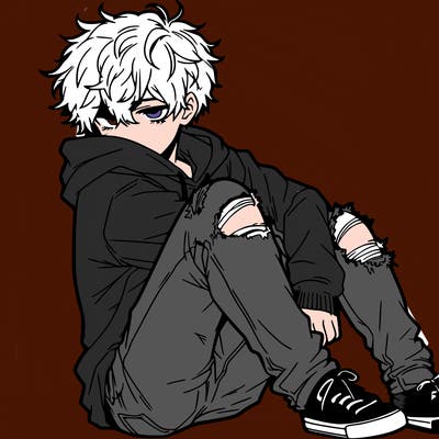 a male hoddie ripped jeans messy hair anime