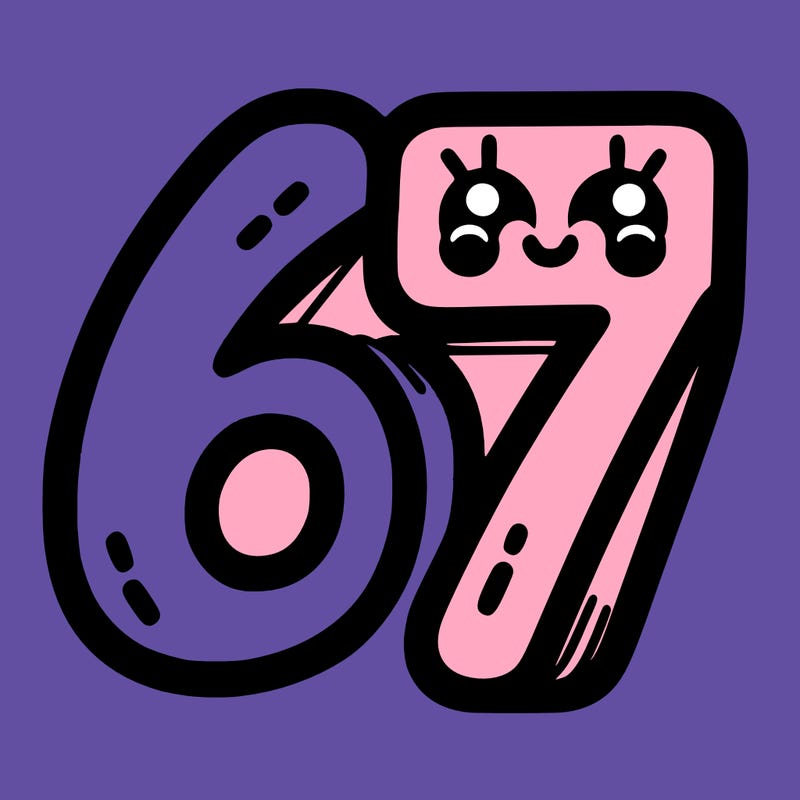 the numbers 67