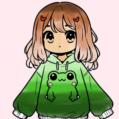 girl wearing frogging sweatshirt