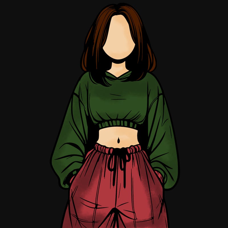 realistic girl faceless with baggy pants and a crop top