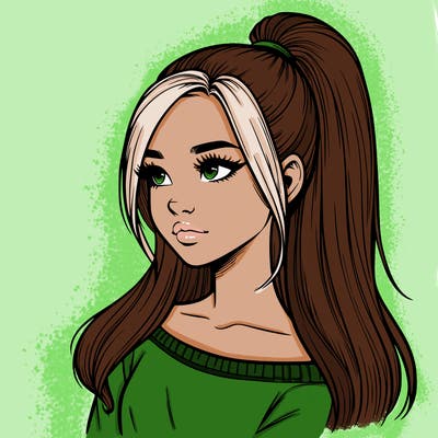 realistic girl with a high ponytail