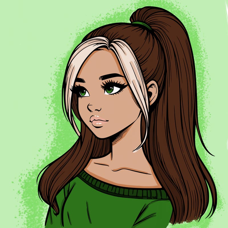 realistic girl with a high ponytail