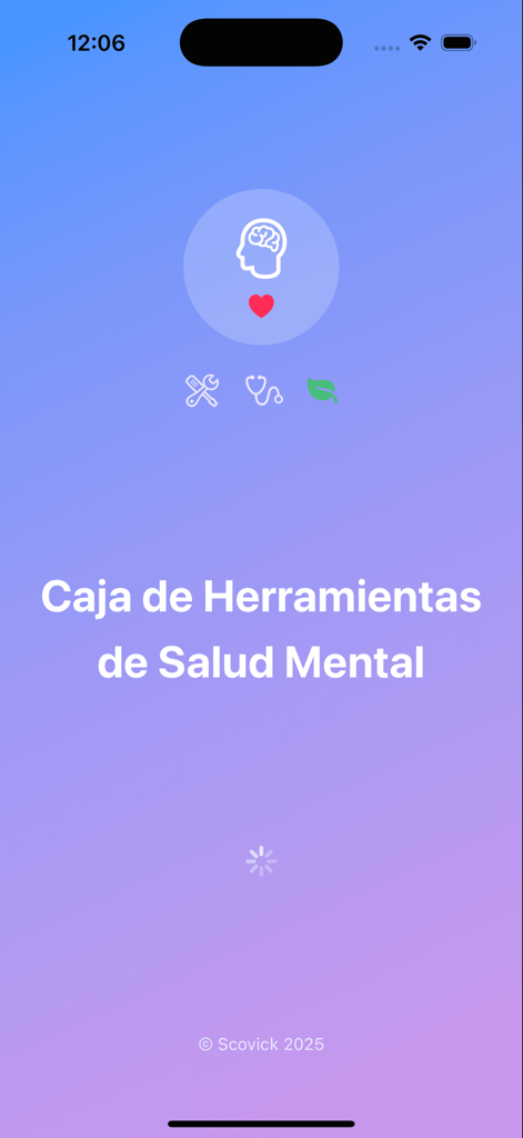 Caja de herramientas de TCC - Splash screen of the CBT Toolbox mental health app displaying icons for wellness and the title in Spanish