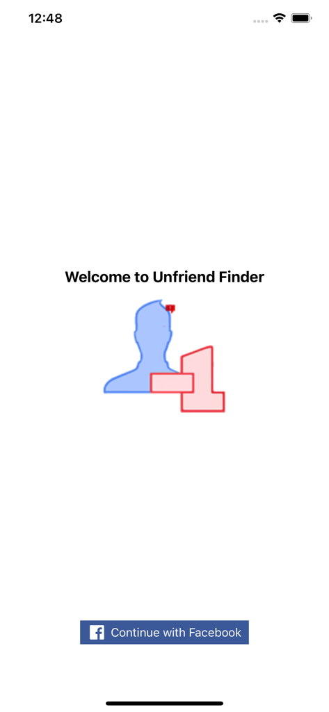 Unfriend Finder - Friend Track - Welcome screen of the Unfriend Finder app with a Continue with Facebook button