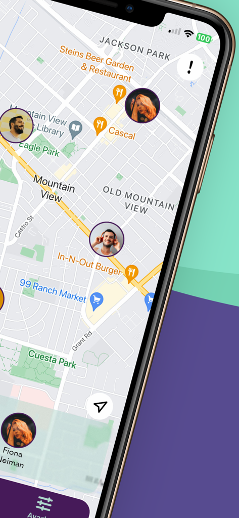 Cell Phone Location Tracker + - 都市地図上に複数の人のリアルタイム位置を表示する携帯電話位置情報トラッカーのマップビュー。