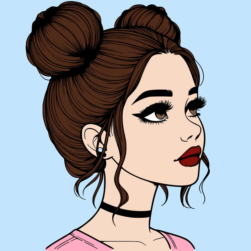 realistic girl with buns on the top of her head