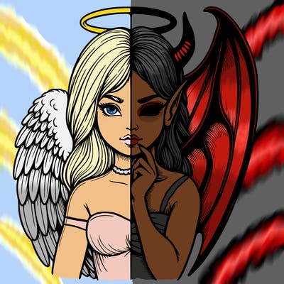 realistic angel half demon