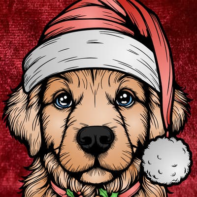 realistic dog with a christmas hat