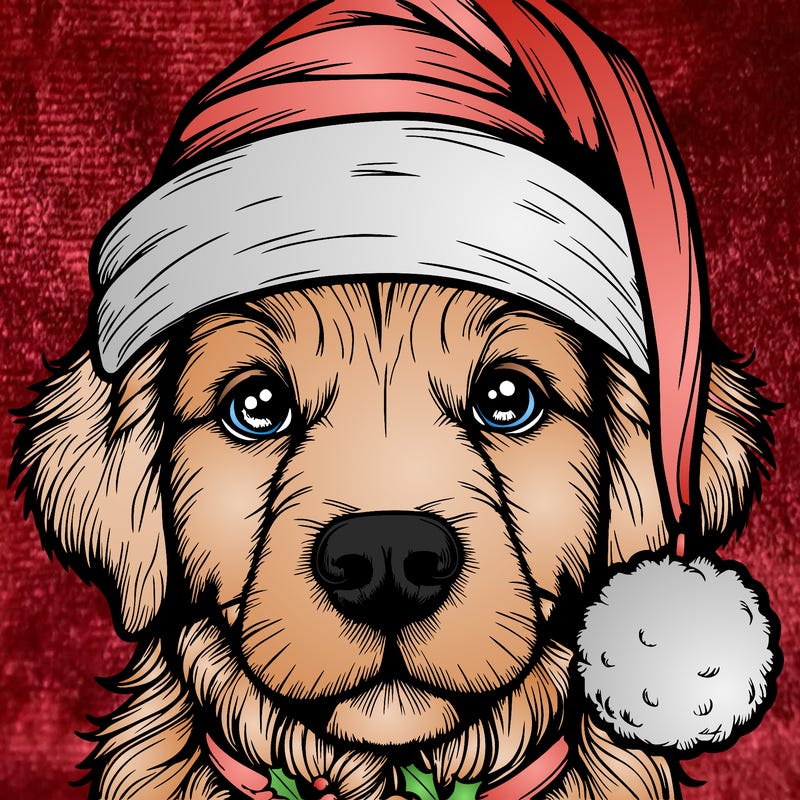 realistic dog with a christmas hat