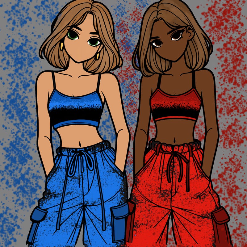 two girls with crop top with baggy pants