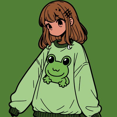 girl wearing frogging sweatshirt