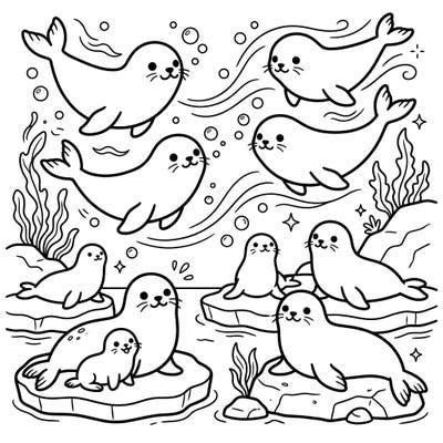 Explore the heartwarming world of marine life with this adorable Kawaii Seals & Sea Lions coloring page. Featuring playful pups and graceful adults, this design brings ocean charm to your fingertips.