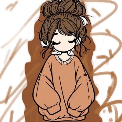 girl with baggy sweatshirt and messy bun