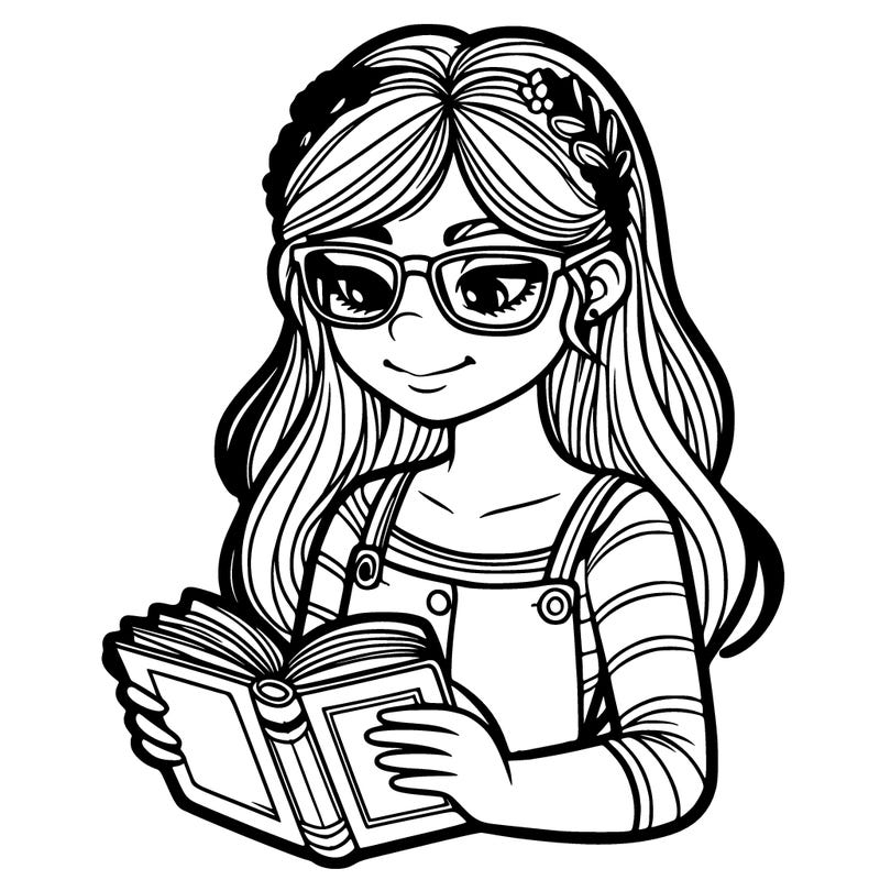 teen girl with glasses reading book
