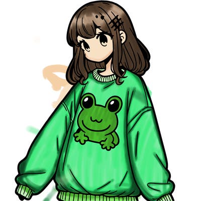 girl wearing frogging sweatshirt