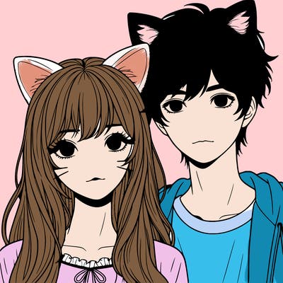 realistic girl with cat ears and realistic boy with cats ears