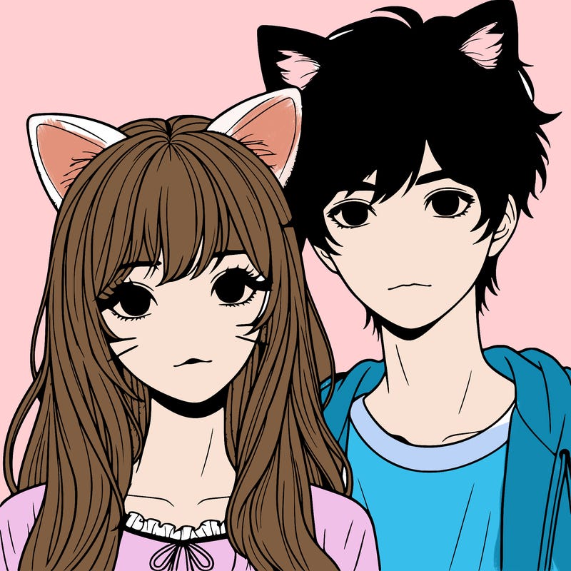 realistic girl with cat ears and realistic boy with cats ears