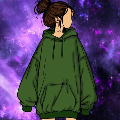 realistic girl with a oversized sweatshirt on and a bun