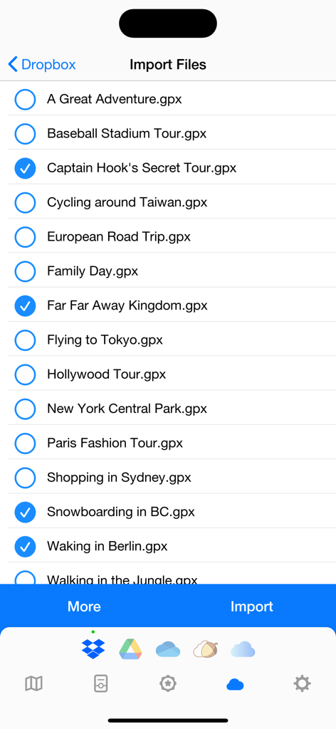 Fog of World - Interface for importing GPX travel tracks from cloud storage services like Dropbox and Google Drive