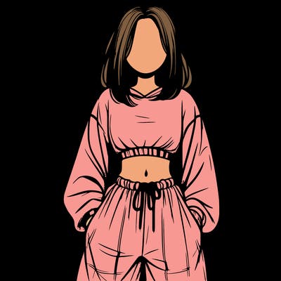 realistic girl faceless with baggy pants and a crop top