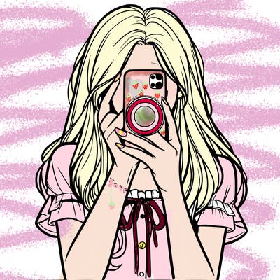a realistic girl holding her phone taking pictures