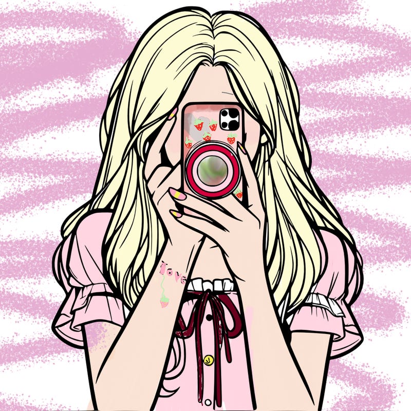 a realistic girl holding her phone taking pictures