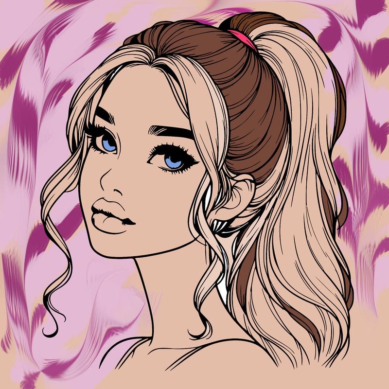 realistic girl with a ponytail on her hair and lips