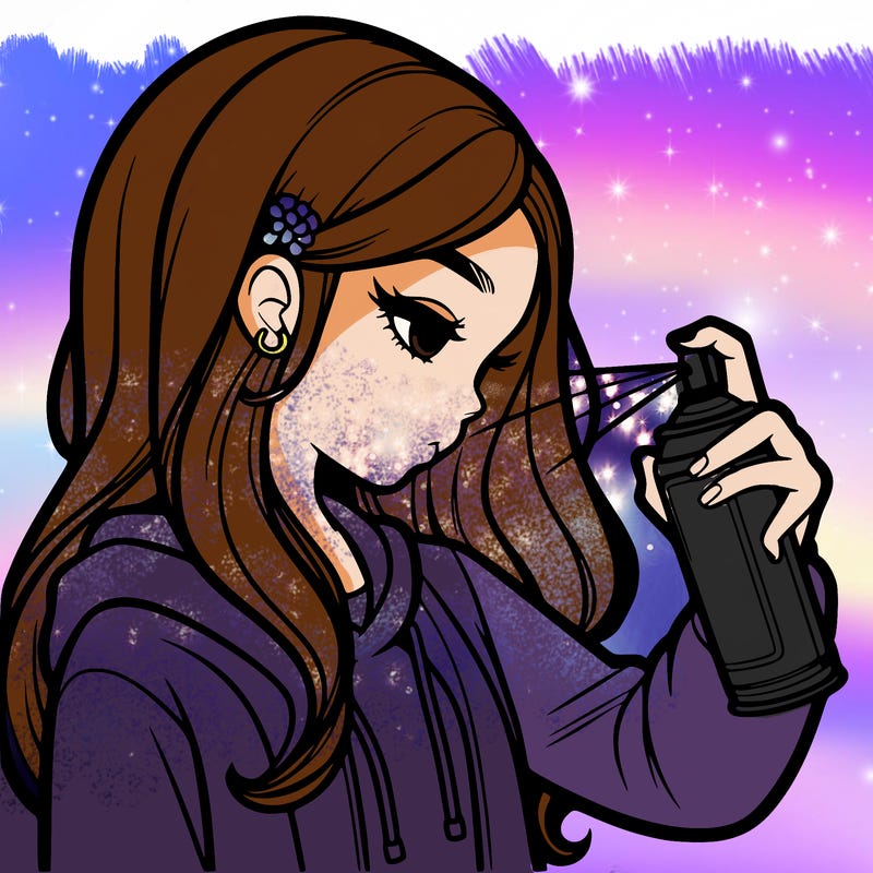 a realistic girl spray painting