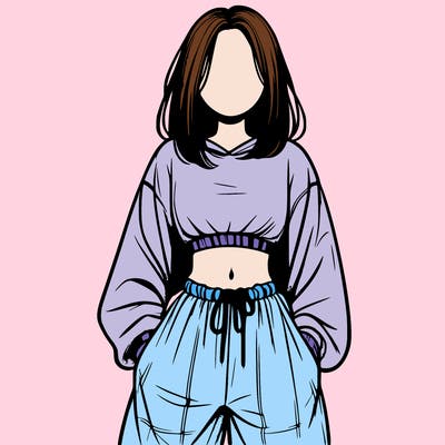 realistic girl faceless with baggy pants and a crop top