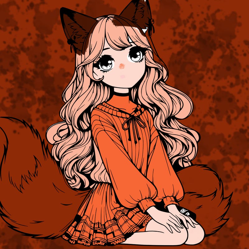 realistic girl with fox ears and tail