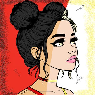 realistic girl with buns on the top of her head