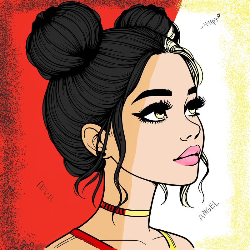 realistic girl with buns on the top of her head