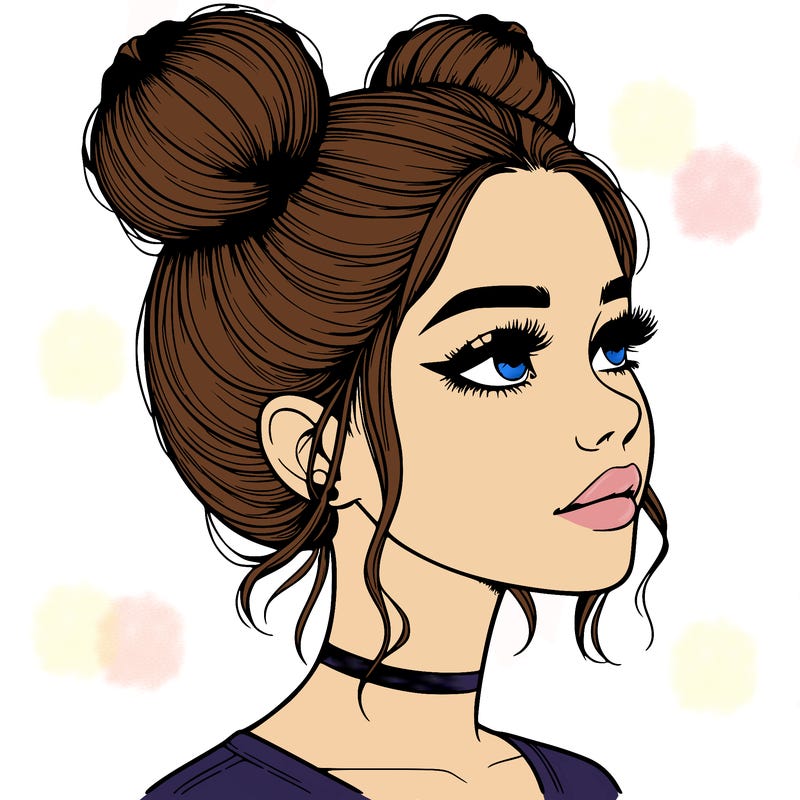 realistic girl with buns on the top of her head