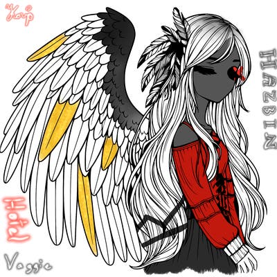 realistic girl with bird wings and some feathers in her hair