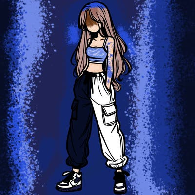 girl in baggy pants crop top and long hair