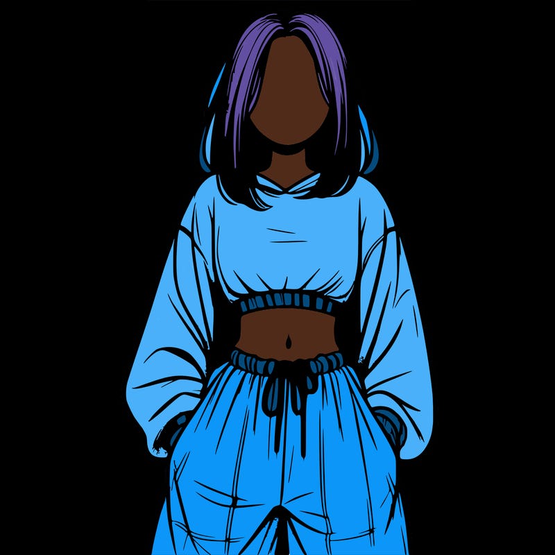 realistic girl faceless with baggy pants and a crop top