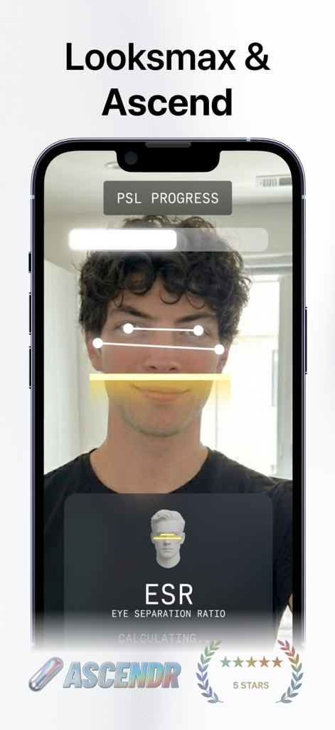 Ascendr app performing facial analysis for eye separation ratio and looksmaxxing