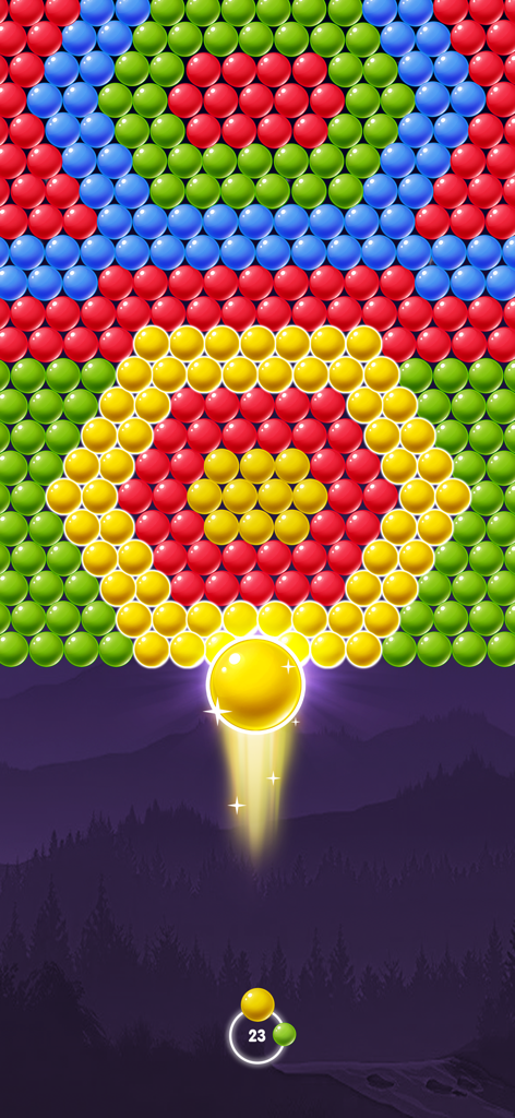 Bubble Pop Shooter Puzzle Game - A yellow bubble being fired at a pattern of colorful bubbles in the Bubble Pop Shooter game