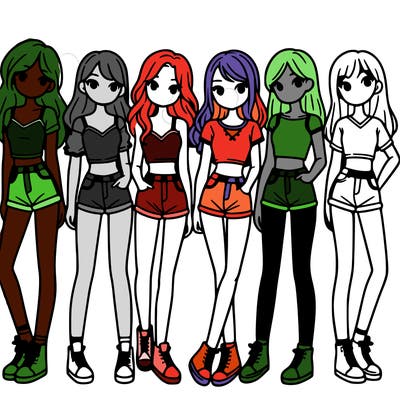 a group of girls wearing crop tops and shorts