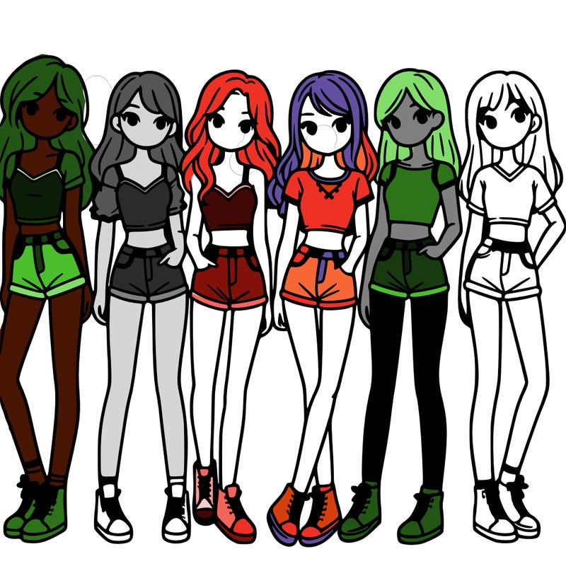 a group of girls wearing crop tops and shorts