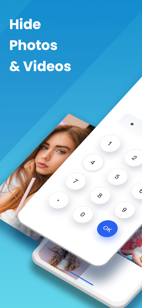 InCalc - Interface of InCalc photo vault app showing a numeric keypad to unlock hidden media