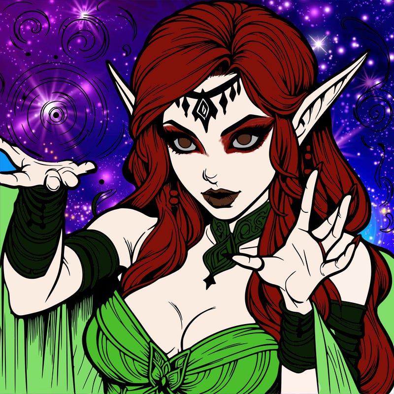 realistic scary beautiful elf sorceress casting spell