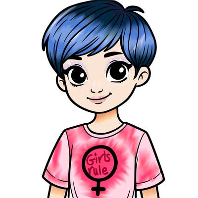 girl with pixie cut and feminist shirt