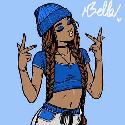 realistic teenage girl with braids and a beanie and crop top doing 🫶🏼