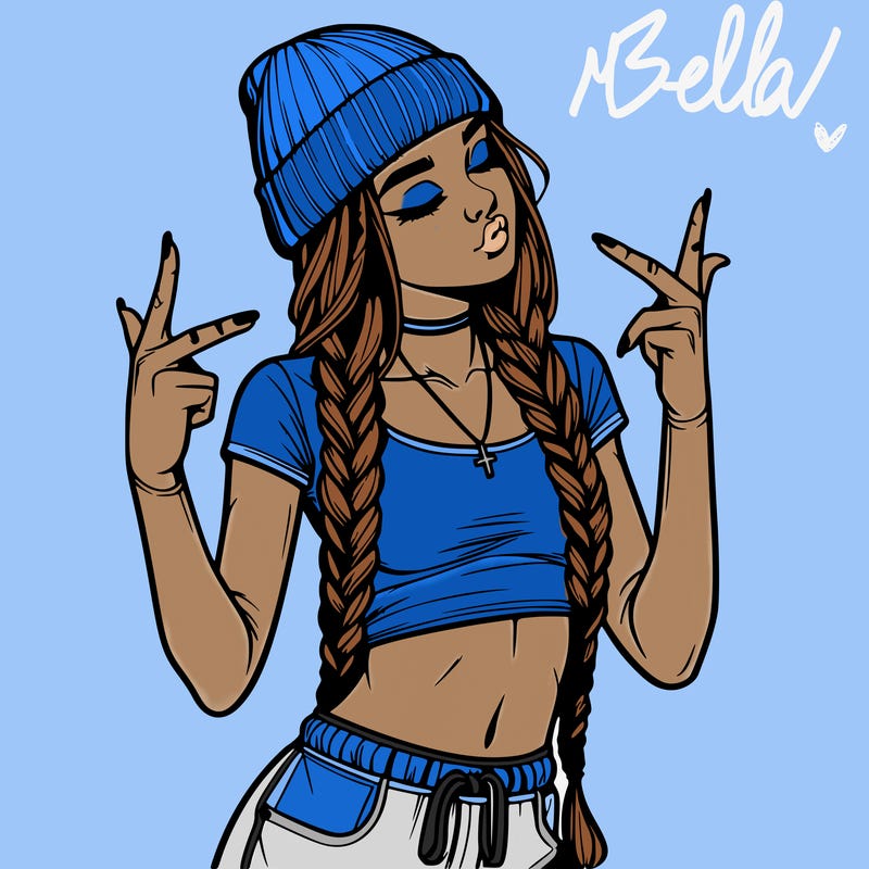 realistic teenage girl with braids and a beanie and crop top doing 🫶🏼