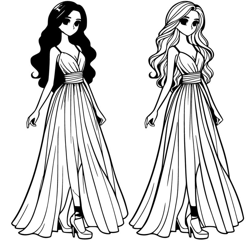 realistic girl in long flowing dress
