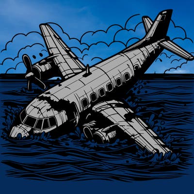 realistic crashed airplane in the sea