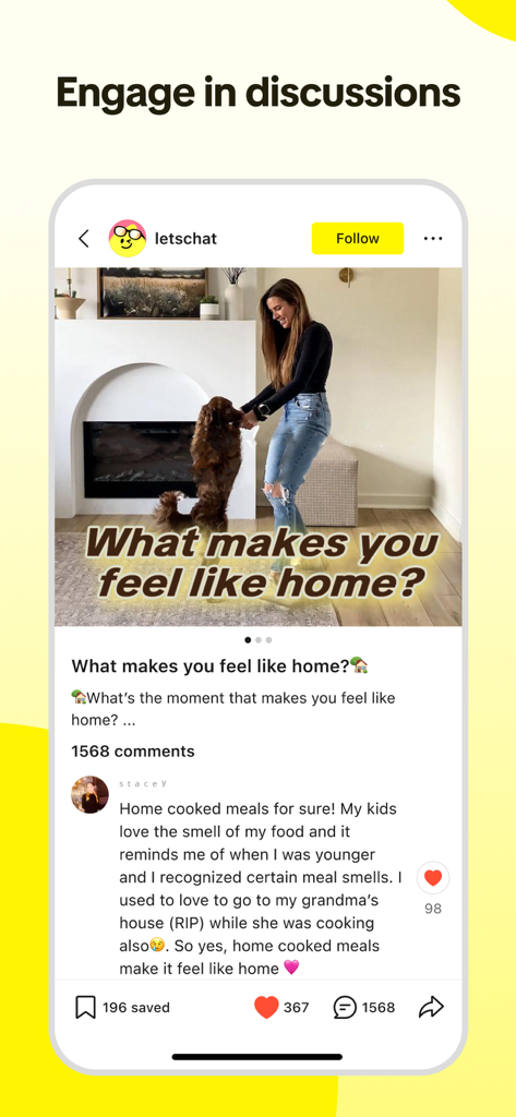 Captura de pantalla de la aplicación Lemon8 que muestra a usuarios participando en una discusión sobre estilo de vida hogareño